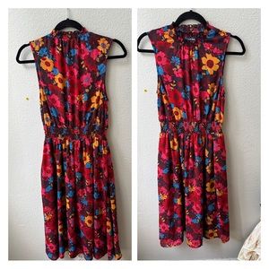 MODCLOTH multicolored floral cinched waist sleeveless knee length dress S